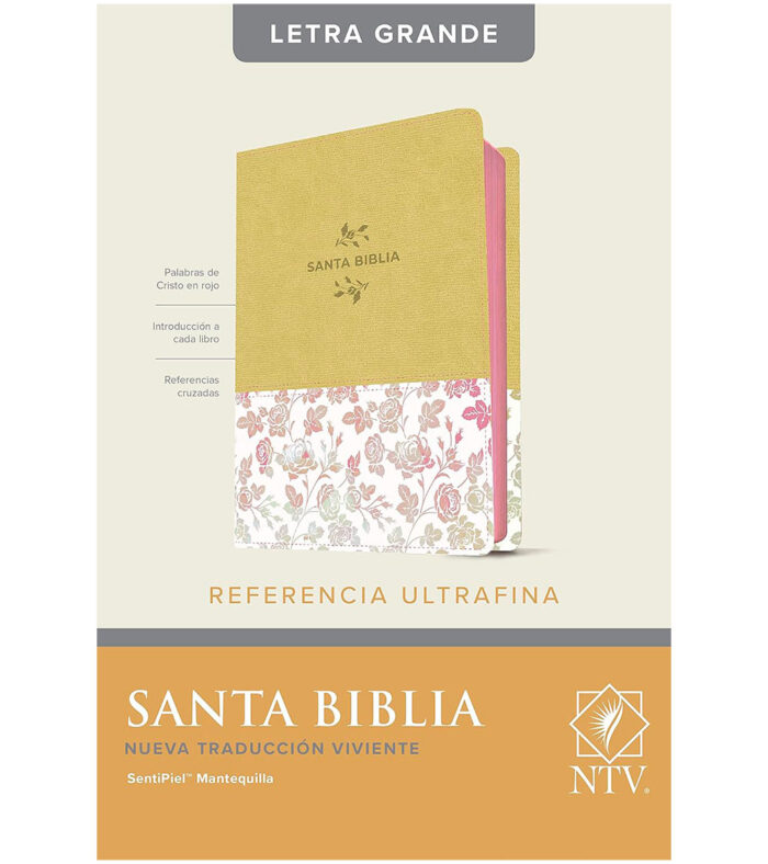 Santa Biblia letra grande - NTV - Edición de referencia ultrafina - Imitacion Crema Flores