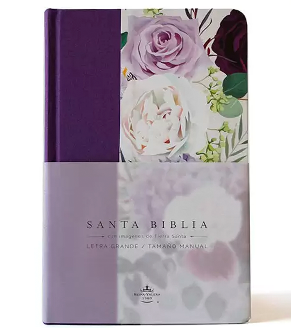 Biblia Letra Grande Tamaño Manual - RVR 1960 Tapa Dura Morado Flores
