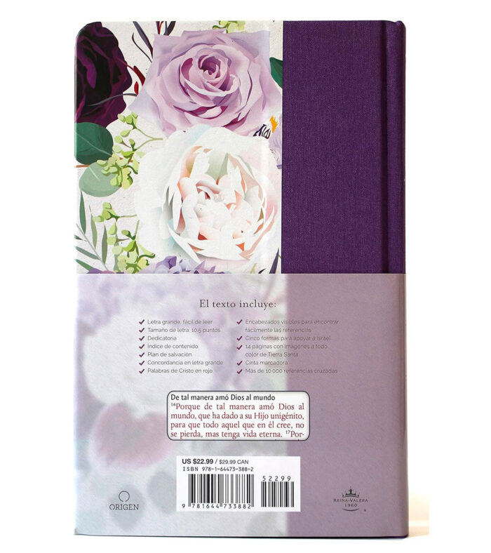 Biblia Letra Grande Tamaño Manual - RVR 1960 Tapa Dura Morado Flores - Image 3