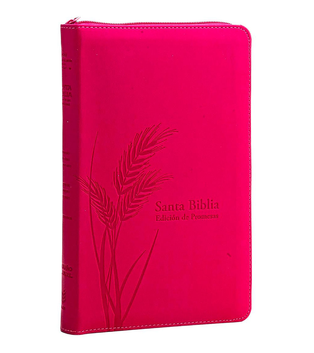 Santa Biblia de Promesas Tamaño Manual RVR 1960 – Letra Grande – Con Cierre e Indice – Imitacion Piel Fucsia