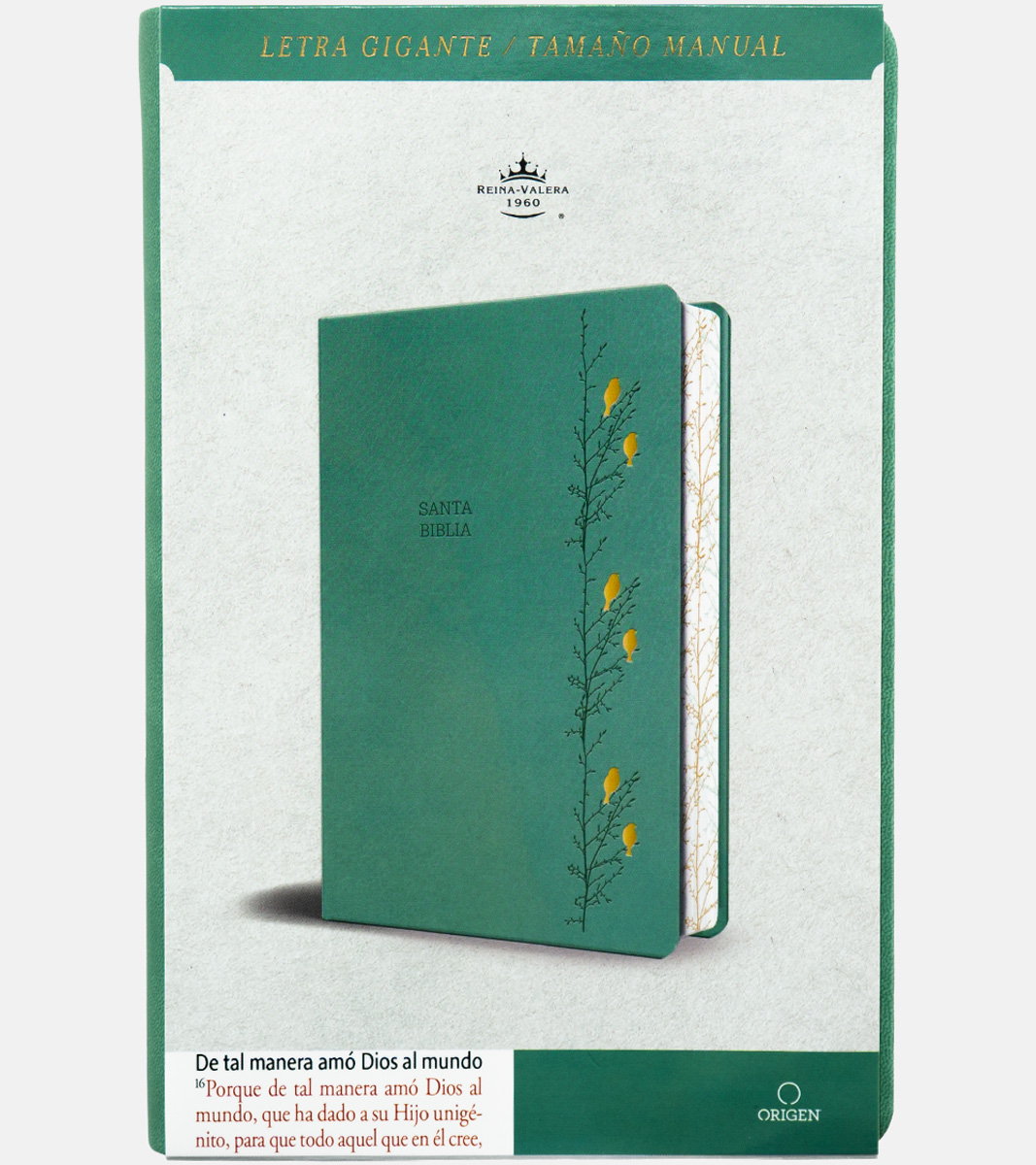 Biblia RVR 1960 Letra Gigante Tamaño Manual - Imitacion Piel Verde Pajaros - Image 6