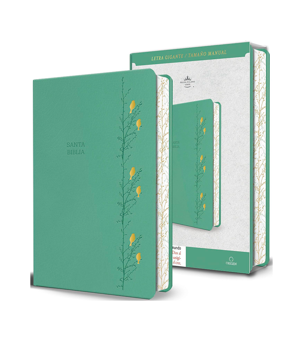 Biblia RVR 1960 Letra Gigante Tamaño Manual - Imitacion Piel Verde Pajaros