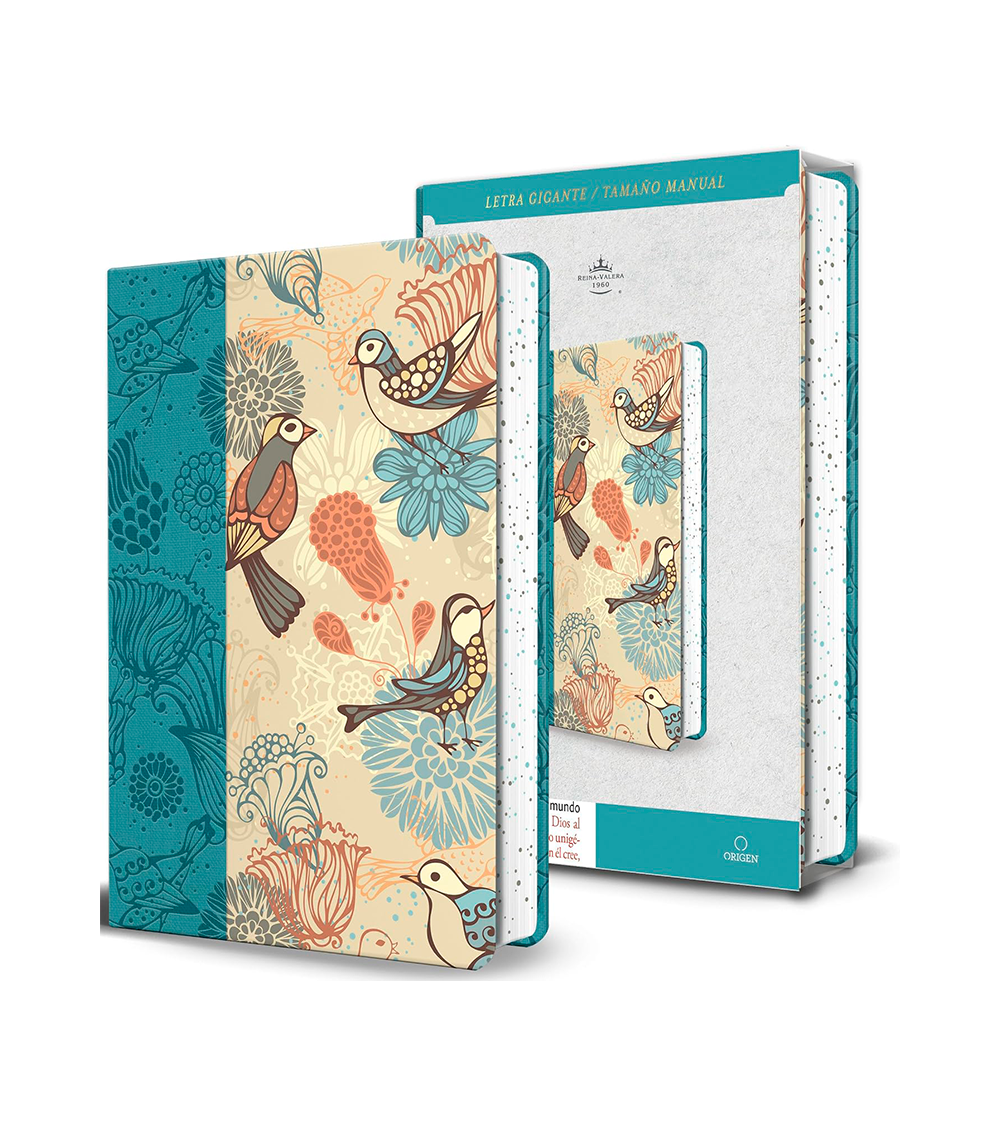 Biblia RVR 1960 Letra Gigante Tamaño Manual - Imitacion Piel Azul Pajaros