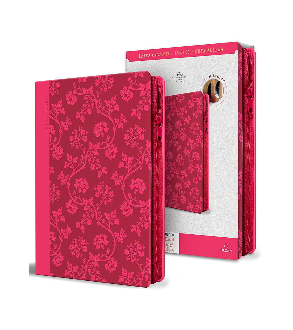Biblia RVR 1960 Letra Grande Tamaño Manual Con Cierre e Inidice - Imitacion Piel Rosado