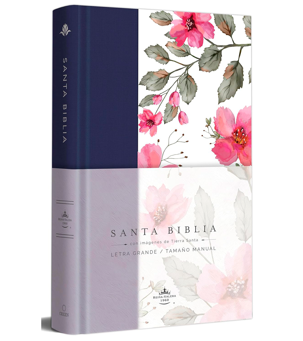 Biblia letra grande tamaño manual – RVR 1960 tapa dura morado flores