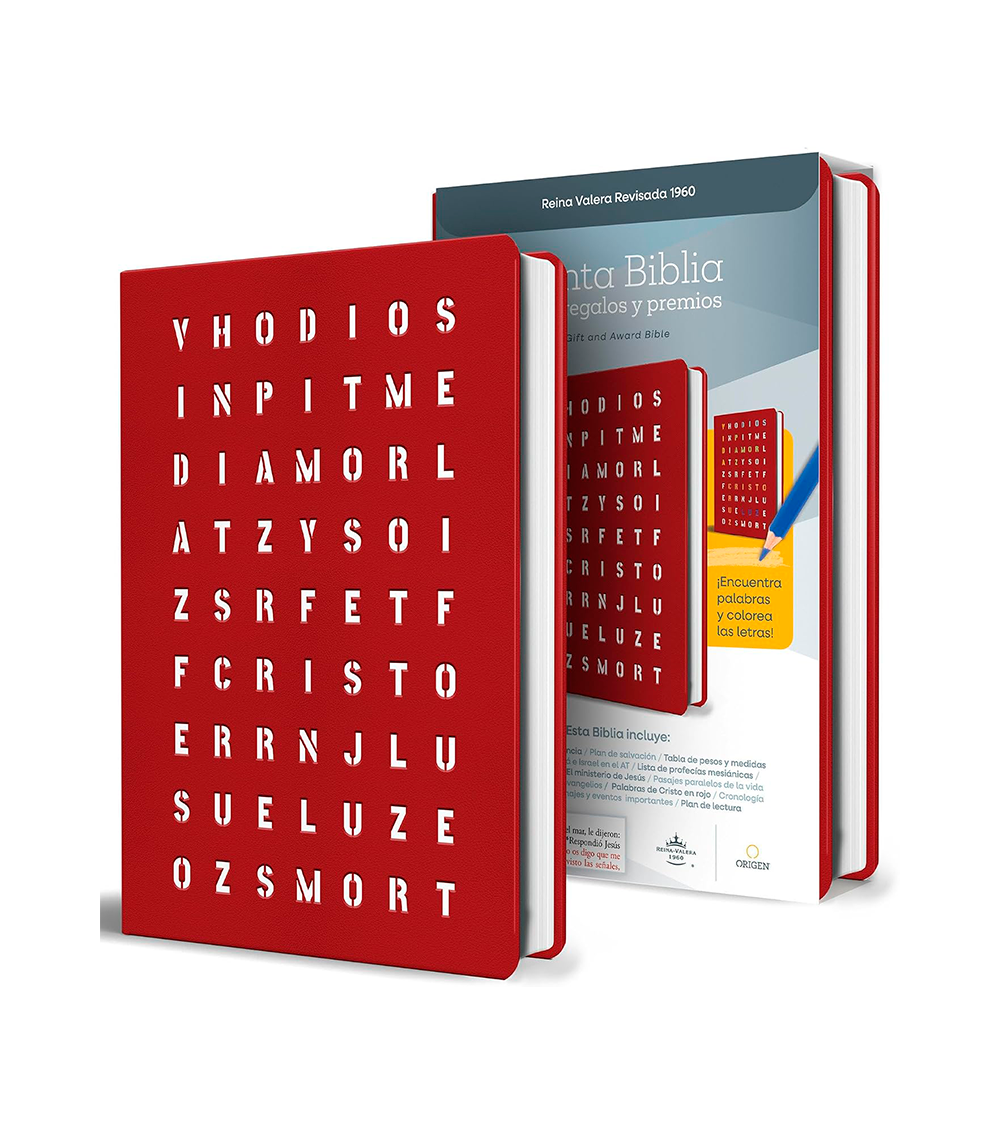 Santa Biblia RVR1960 Para Regalos y Premios – Imitacion Piel Rojo Con Sopa De Letras