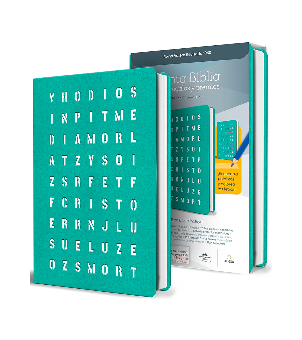 Santa Biblia RVR1960 Para Regalos y Premios – Imitacion Piel Verde Con Sopa De Letras